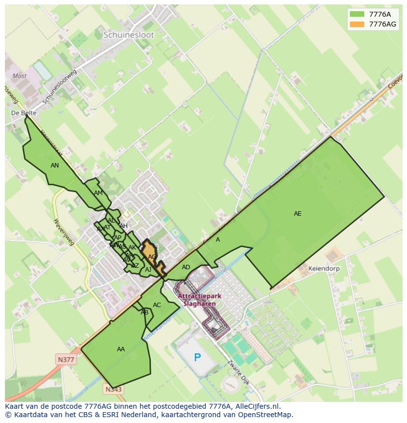 Afbeelding van het postcodegebied 7776 AG op de kaart.