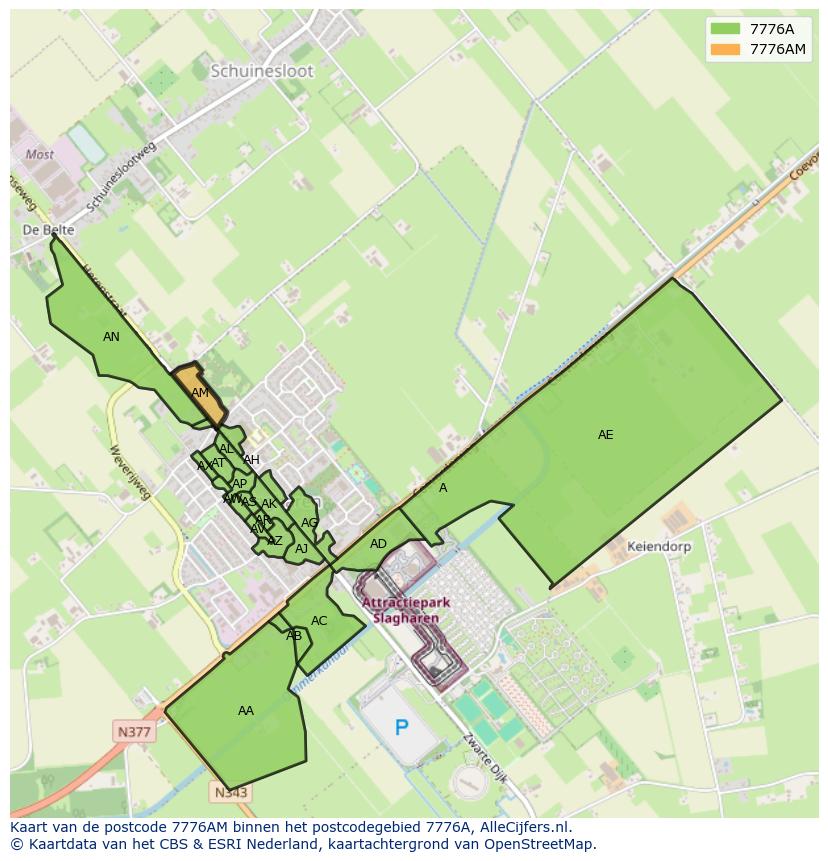 Afbeelding van het postcodegebied 7776 AM op de kaart.