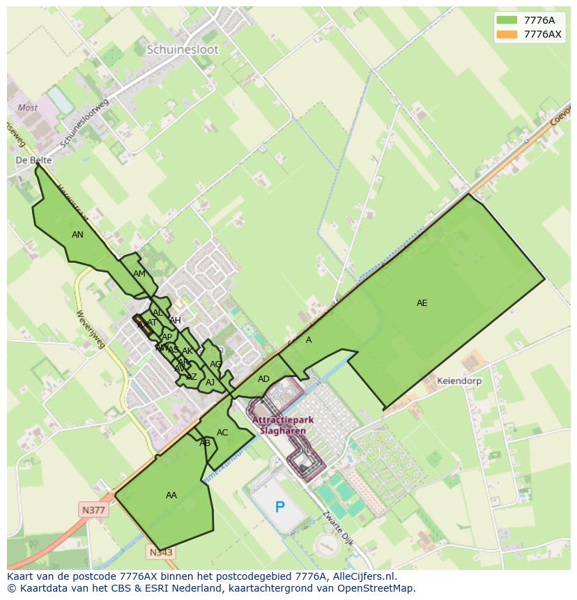 Afbeelding van het postcodegebied 7776 AX op de kaart.