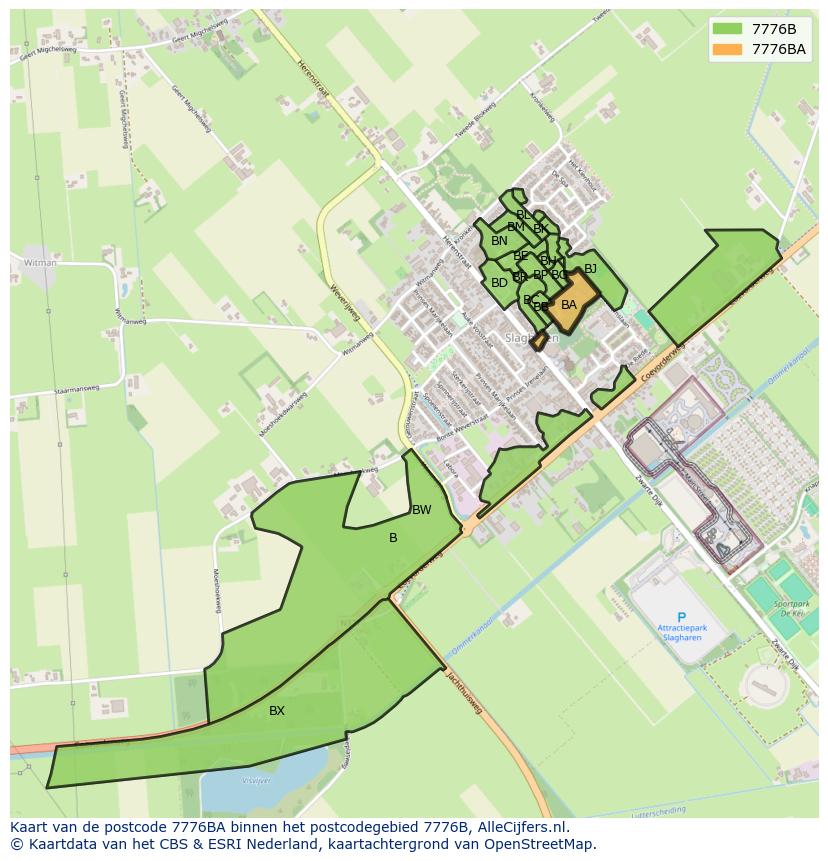 Afbeelding van het postcodegebied 7776 BA op de kaart.