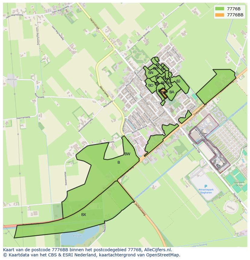 Afbeelding van het postcodegebied 7776 BB op de kaart.