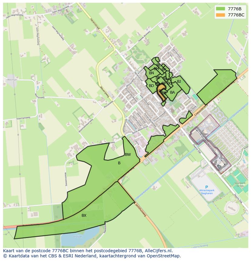 Afbeelding van het postcodegebied 7776 BC op de kaart.