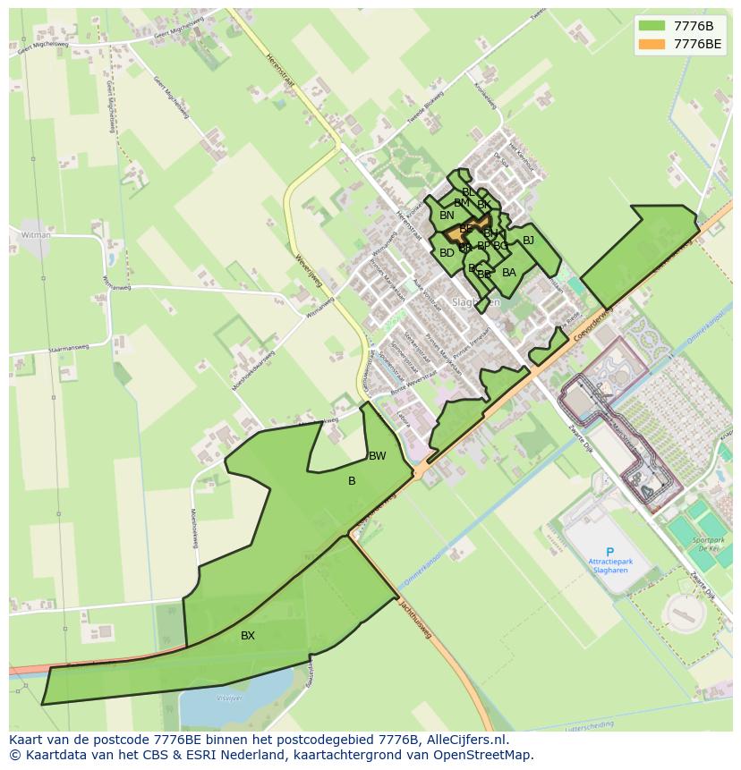 Afbeelding van het postcodegebied 7776 BE op de kaart.