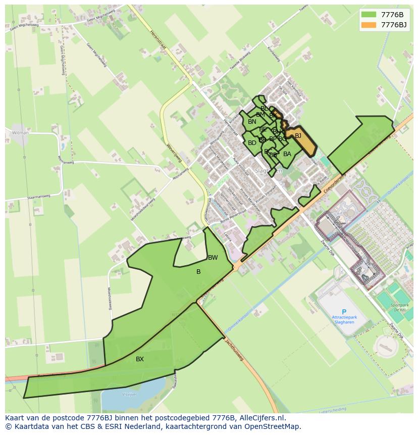 Afbeelding van het postcodegebied 7776 BJ op de kaart.
