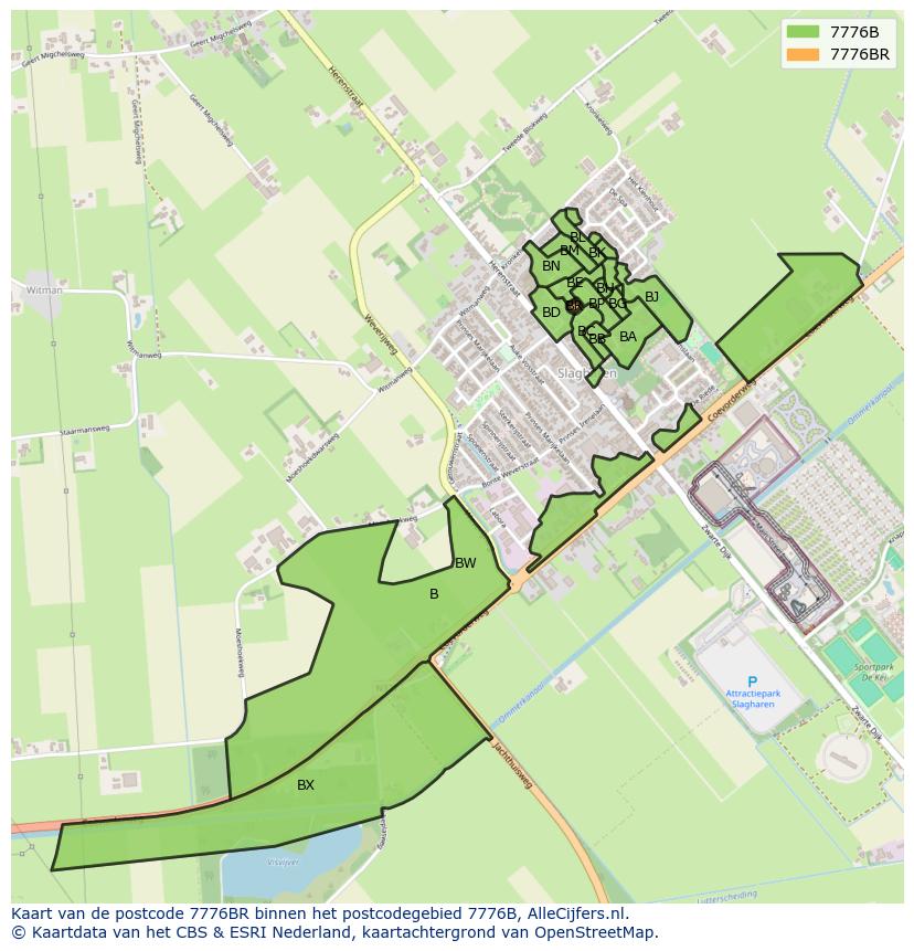 Afbeelding van het postcodegebied 7776 BR op de kaart.