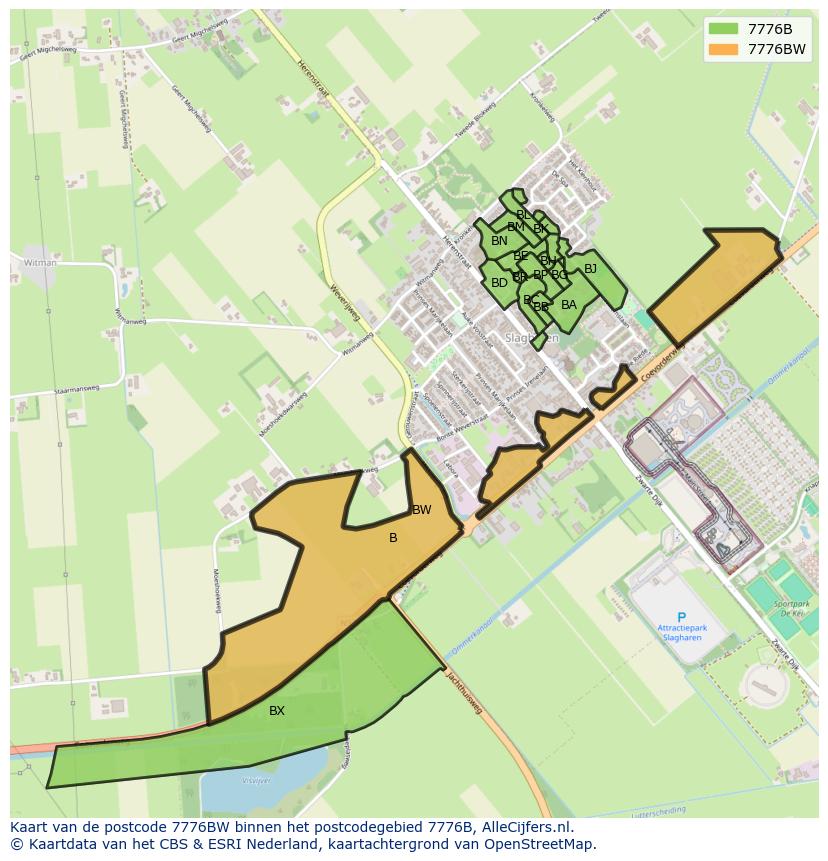 Afbeelding van het postcodegebied 7776 BW op de kaart.