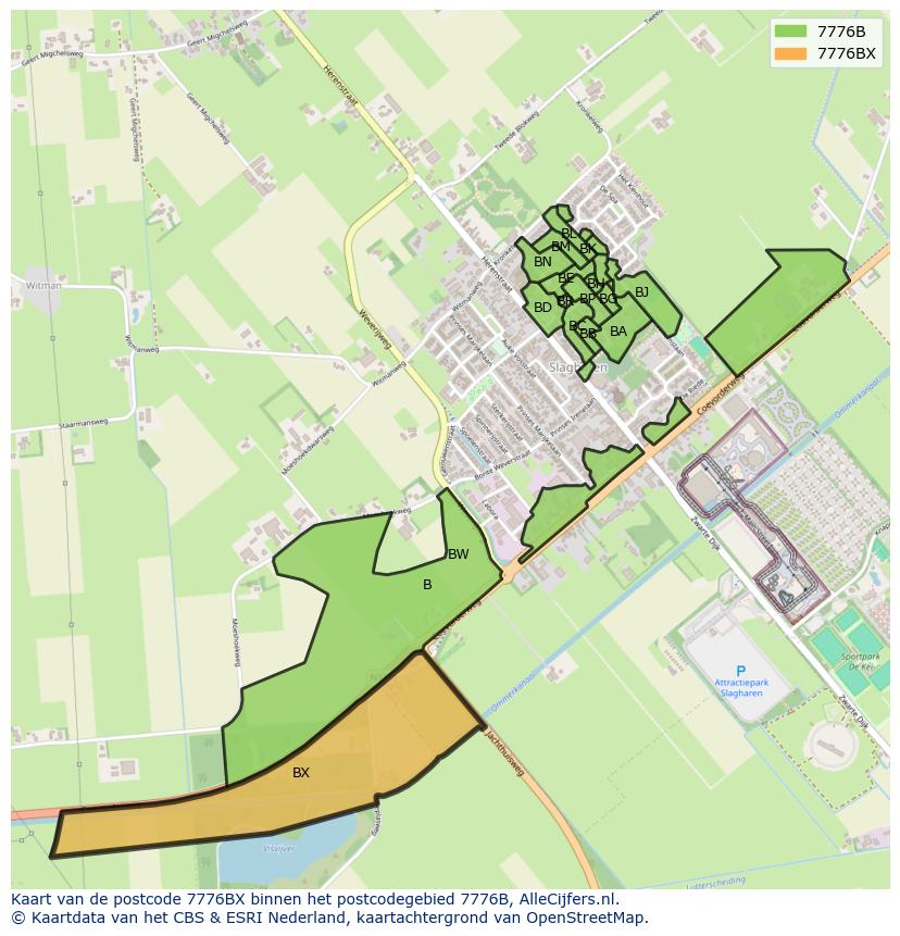 Afbeelding van het postcodegebied 7776 BX op de kaart.
