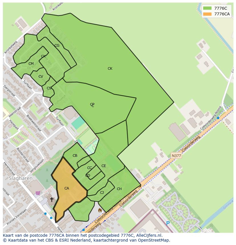 Afbeelding van het postcodegebied 7776 CA op de kaart.