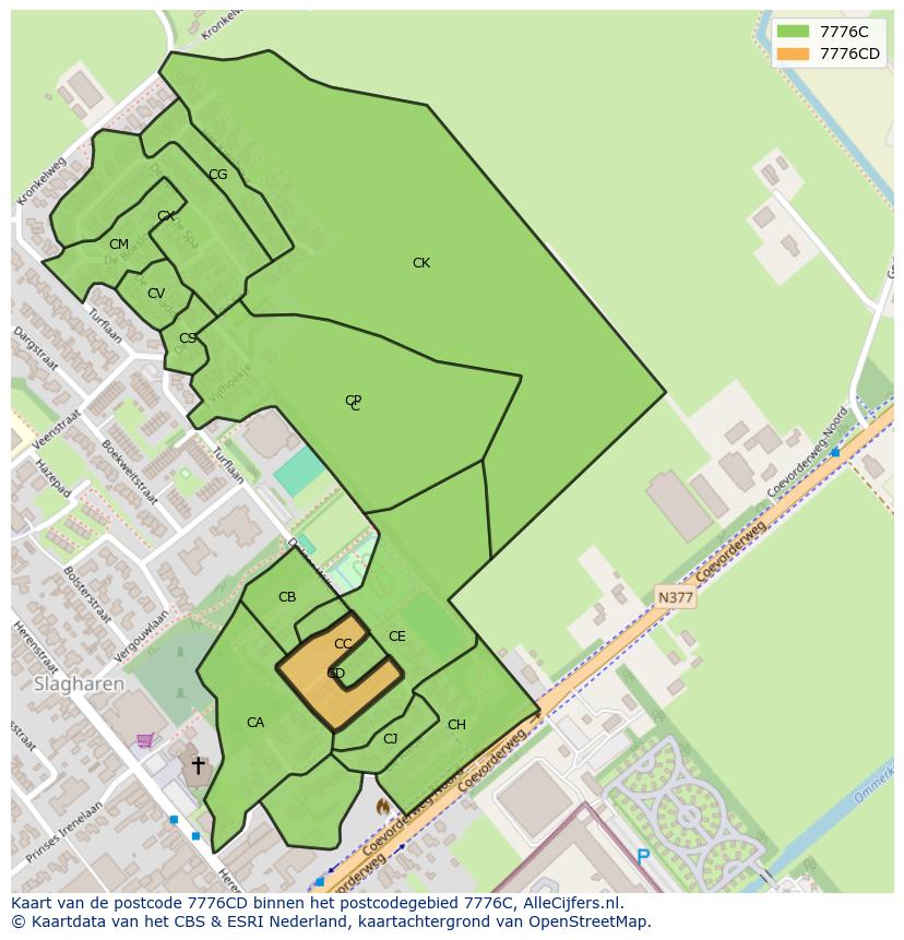 Afbeelding van het postcodegebied 7776 CD op de kaart.