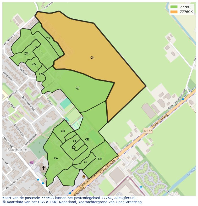 Afbeelding van het postcodegebied 7776 CK op de kaart.
