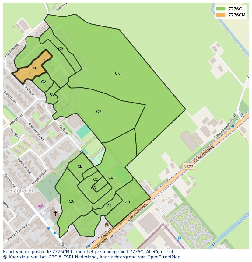 Afbeelding van het postcodegebied 7776 CM op de kaart.