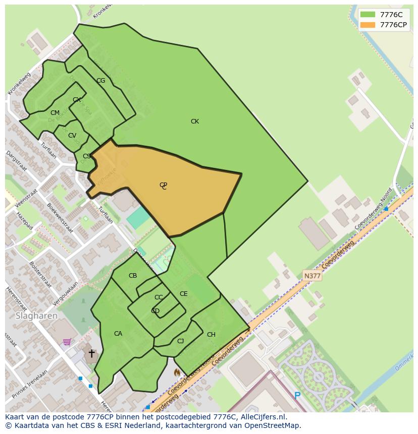 Afbeelding van het postcodegebied 7776 CP op de kaart.