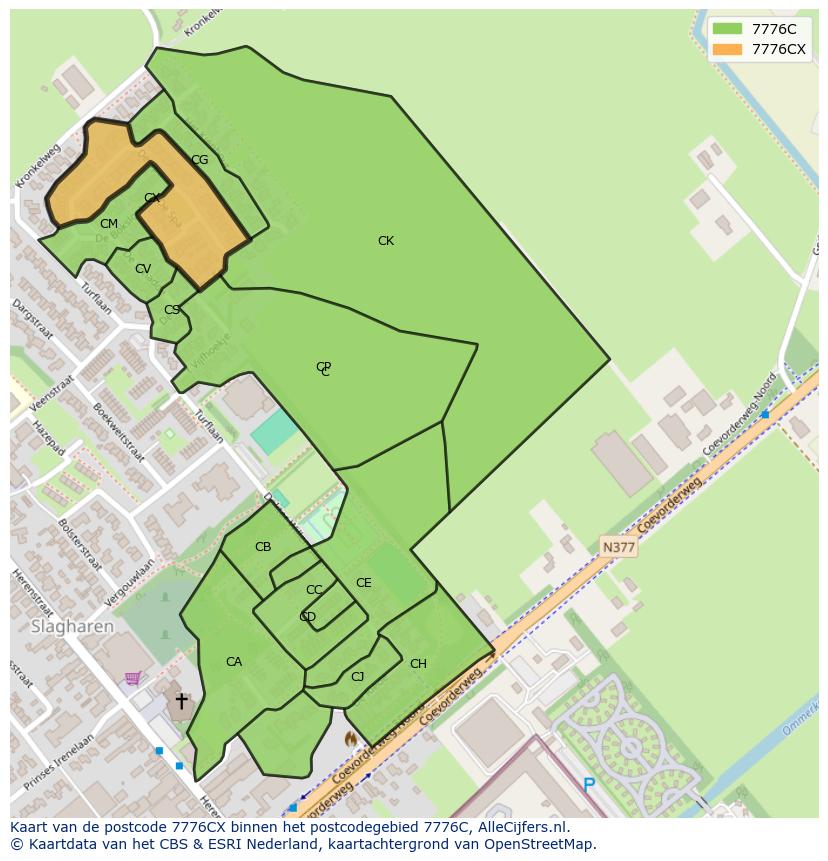 Afbeelding van het postcodegebied 7776 CX op de kaart.