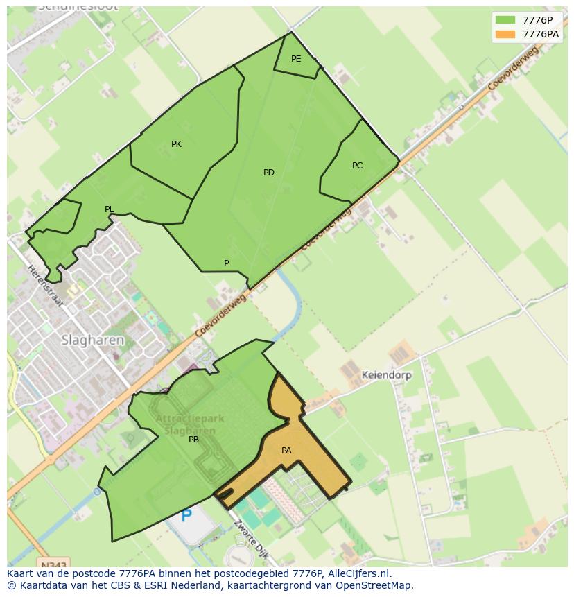 Afbeelding van het postcodegebied 7776 PA op de kaart.