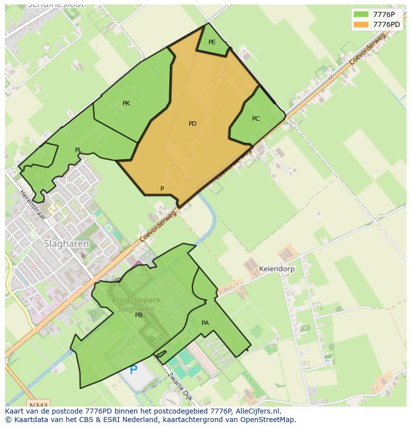 Afbeelding van het postcodegebied 7776 PD op de kaart.