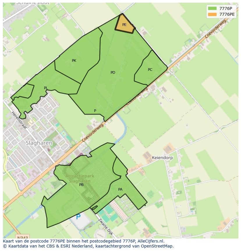 Afbeelding van het postcodegebied 7776 PE op de kaart.