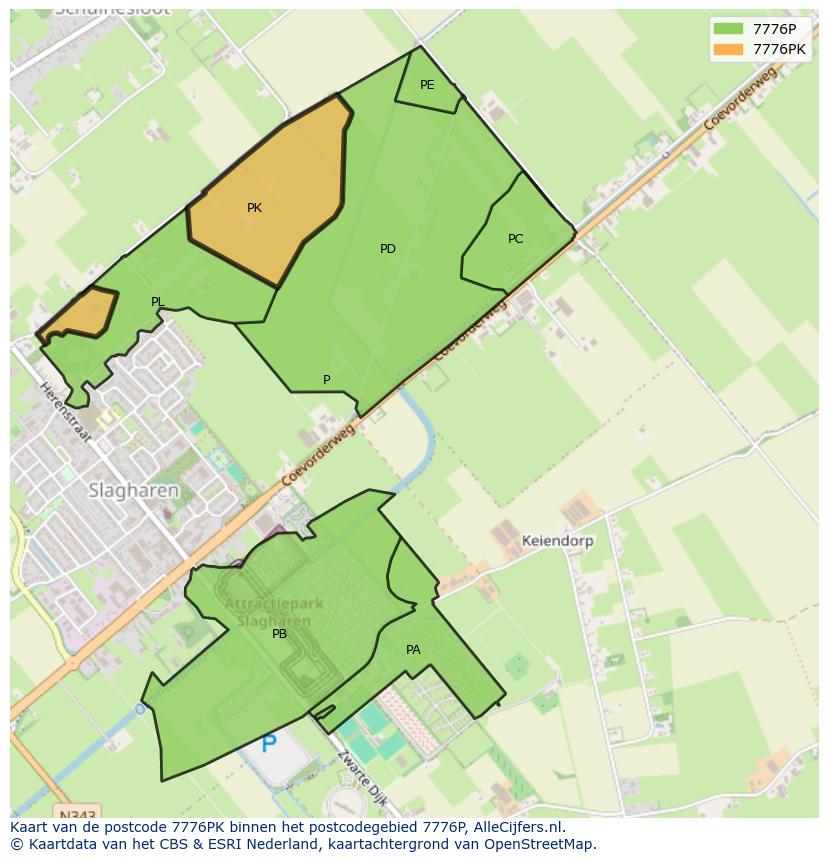 Afbeelding van het postcodegebied 7776 PK op de kaart.