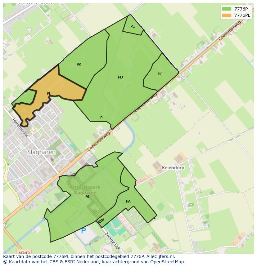 Afbeelding van het postcodegebied 7776 PL op de kaart.