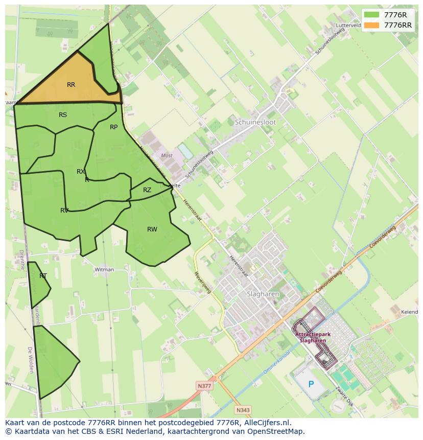 Afbeelding van het postcodegebied 7776 RR op de kaart.