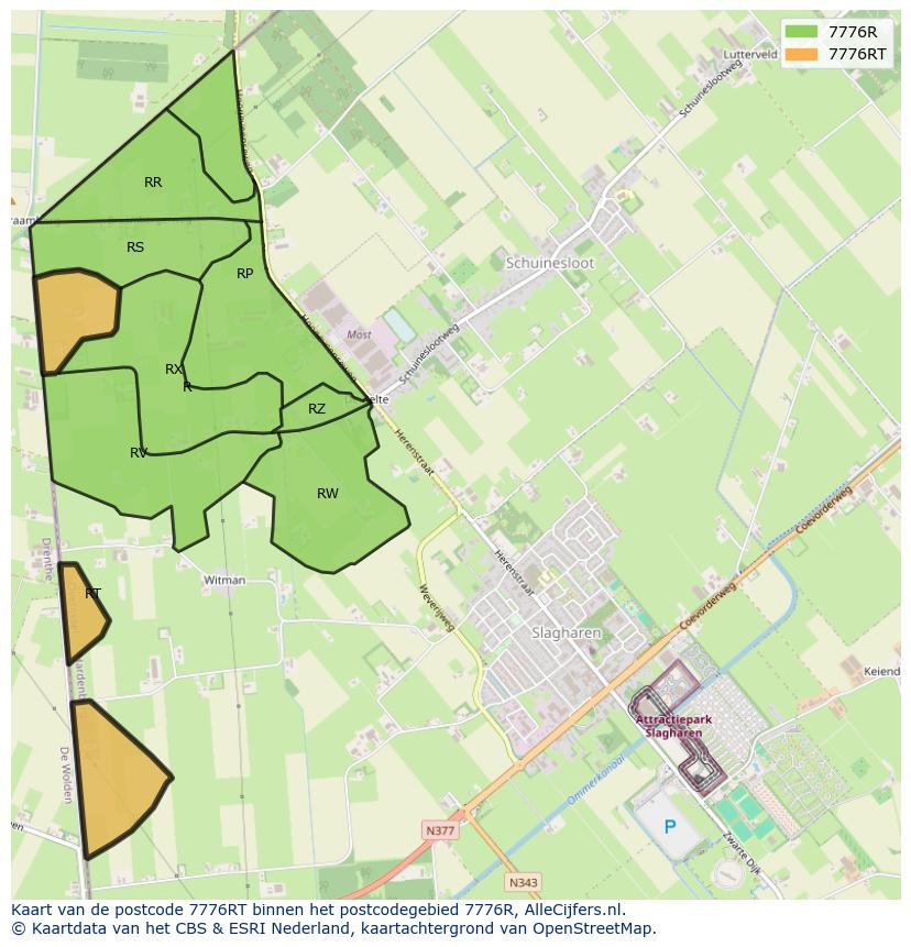 Afbeelding van het postcodegebied 7776 RT op de kaart.