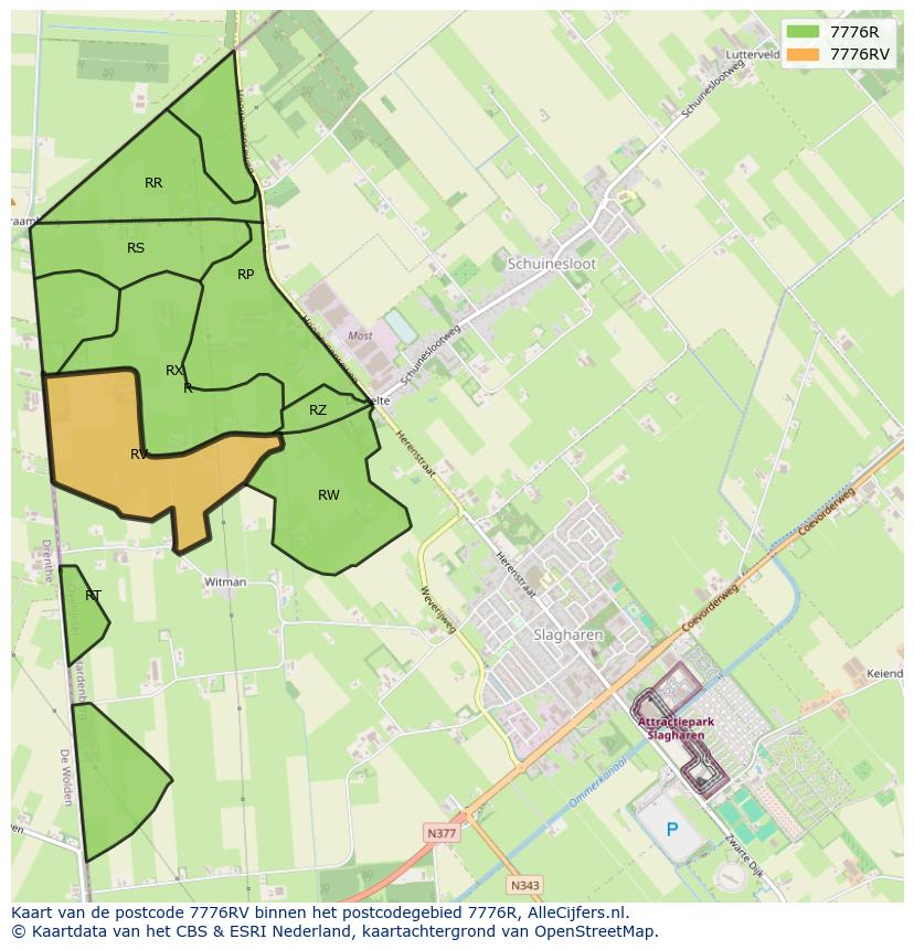 Afbeelding van het postcodegebied 7776 RV op de kaart.