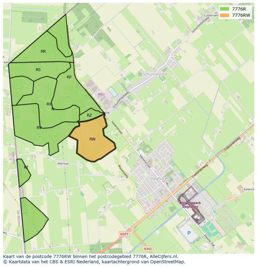 Afbeelding van het postcodegebied 7776 RW op de kaart.