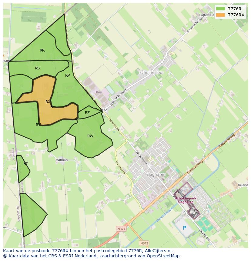 Afbeelding van het postcodegebied 7776 RX op de kaart.