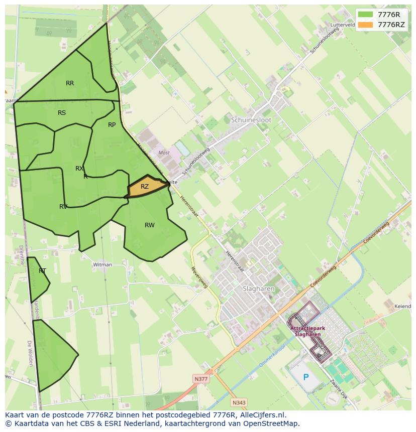 Afbeelding van het postcodegebied 7776 RZ op de kaart.