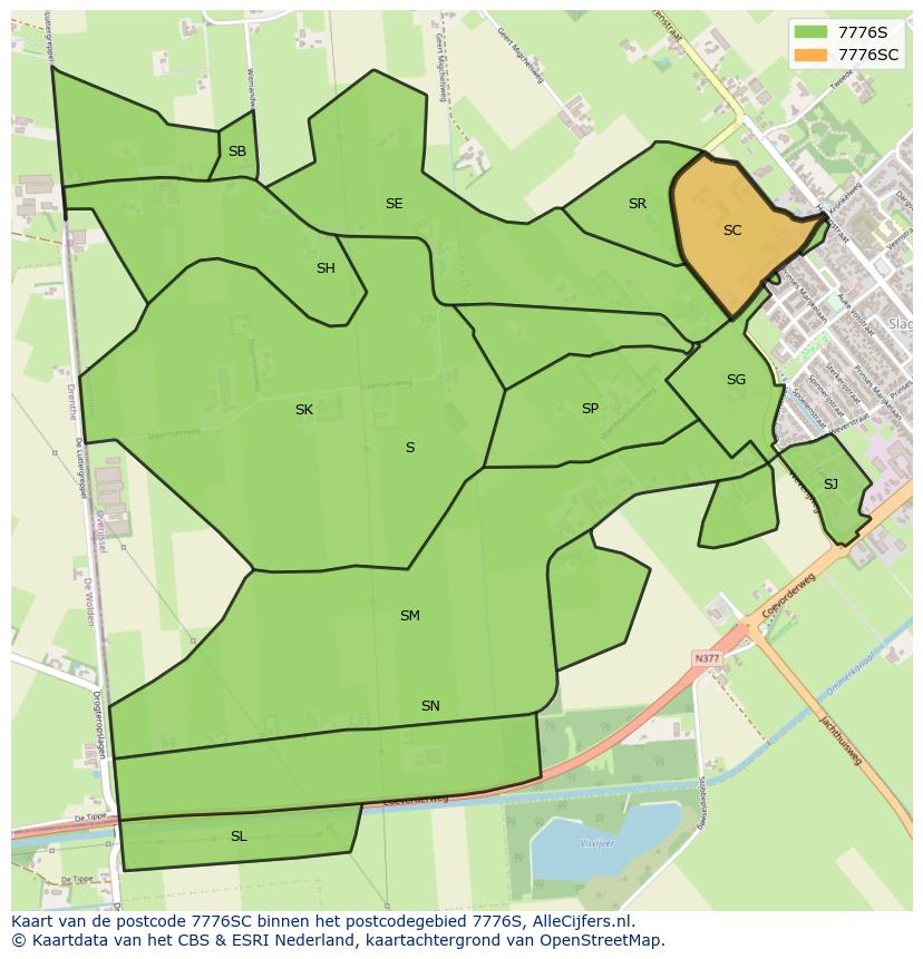 Afbeelding van het postcodegebied 7776 SC op de kaart.