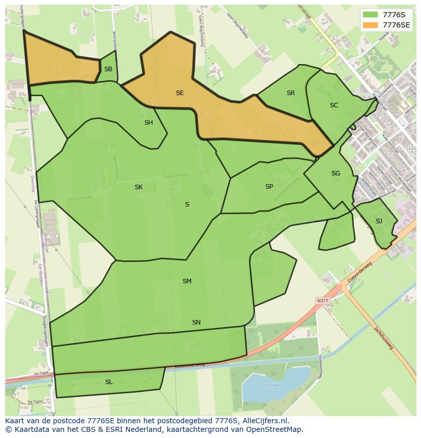 Afbeelding van het postcodegebied 7776 SE op de kaart.