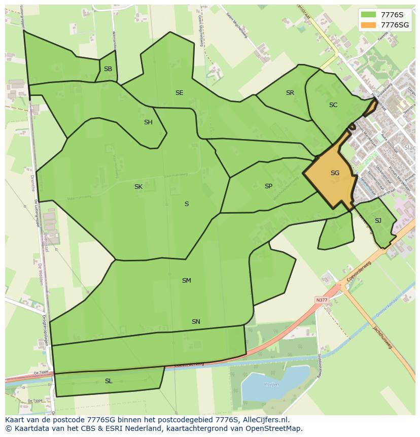 Afbeelding van het postcodegebied 7776 SG op de kaart.