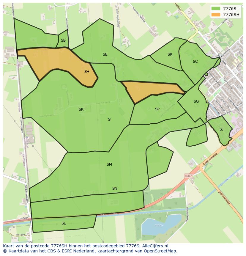 Afbeelding van het postcodegebied 7776 SH op de kaart.