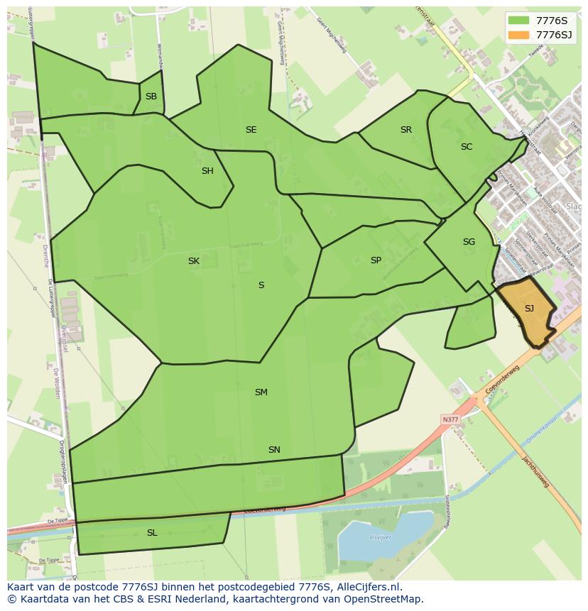 Afbeelding van het postcodegebied 7776 SJ op de kaart.