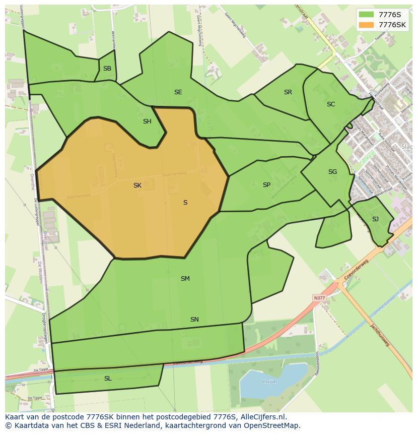 Afbeelding van het postcodegebied 7776 SK op de kaart.