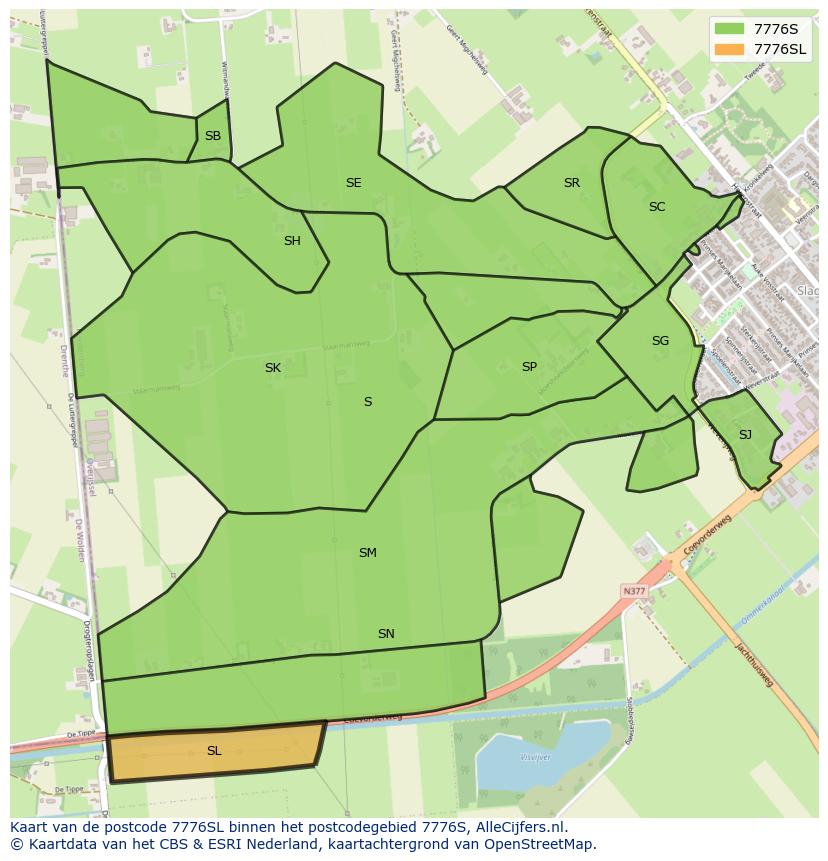 Afbeelding van het postcodegebied 7776 SL op de kaart.