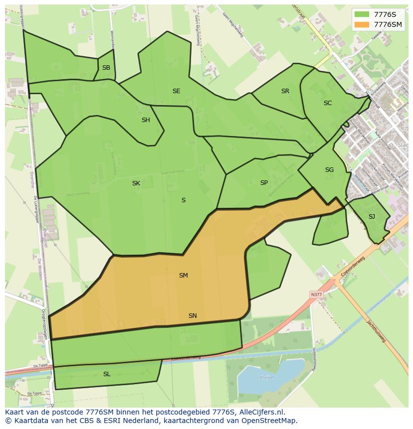 Afbeelding van het postcodegebied 7776 SM op de kaart.