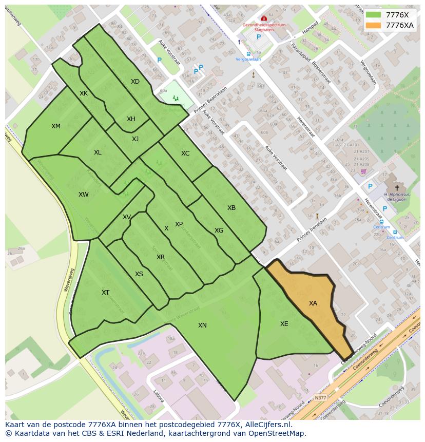 Afbeelding van het postcodegebied 7776 XA op de kaart.