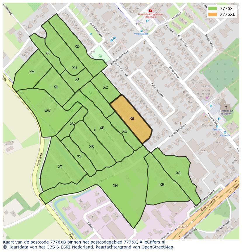 Afbeelding van het postcodegebied 7776 XB op de kaart.