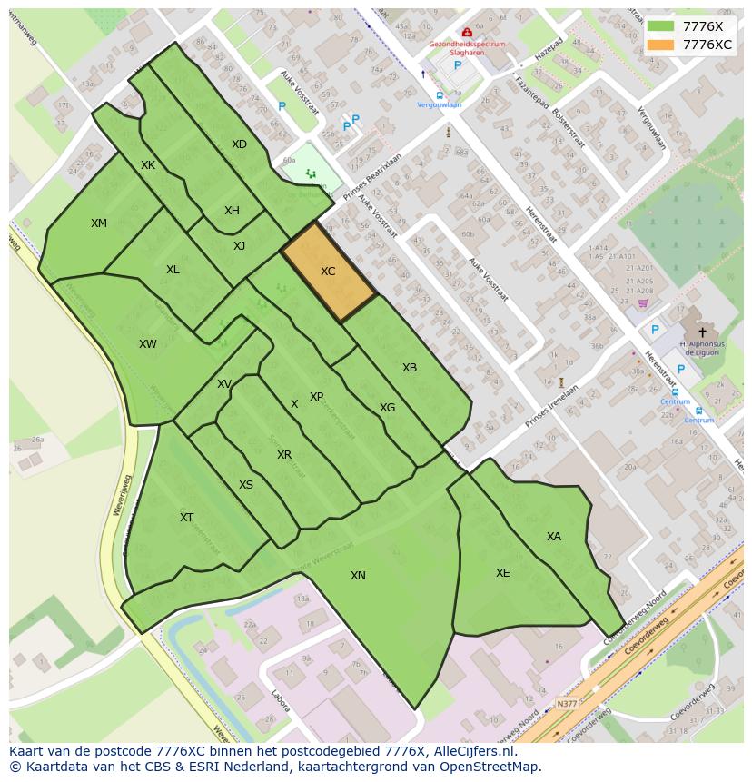 Afbeelding van het postcodegebied 7776 XC op de kaart.