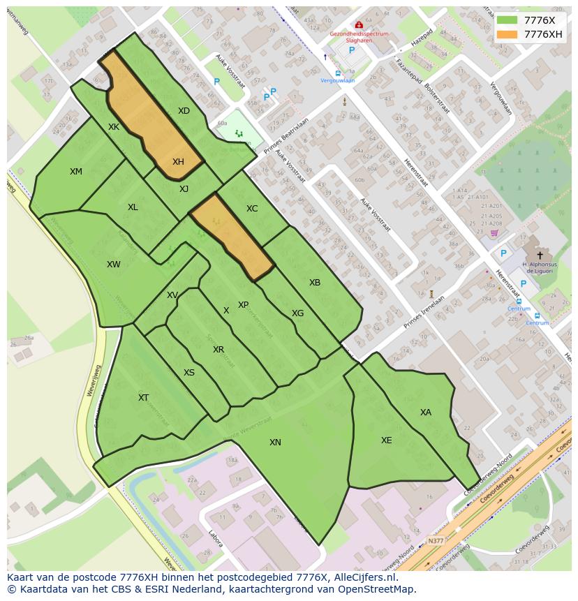 Afbeelding van het postcodegebied 7776 XH op de kaart.