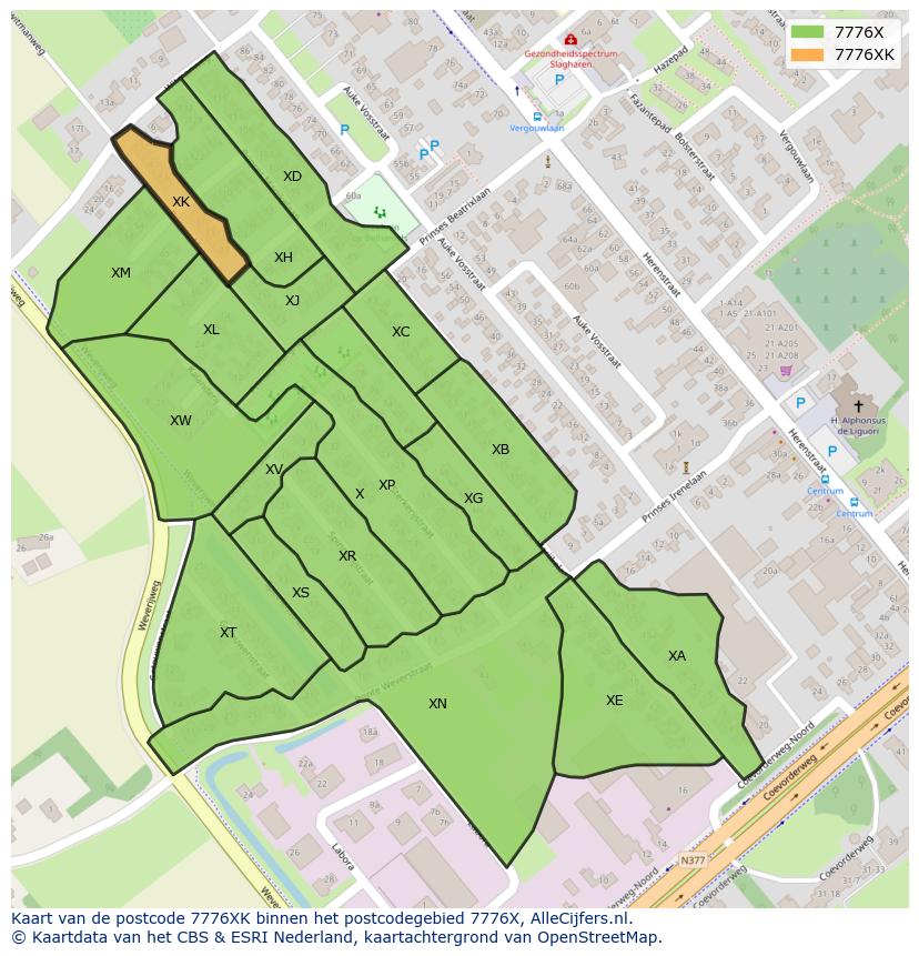 Afbeelding van het postcodegebied 7776 XK op de kaart.