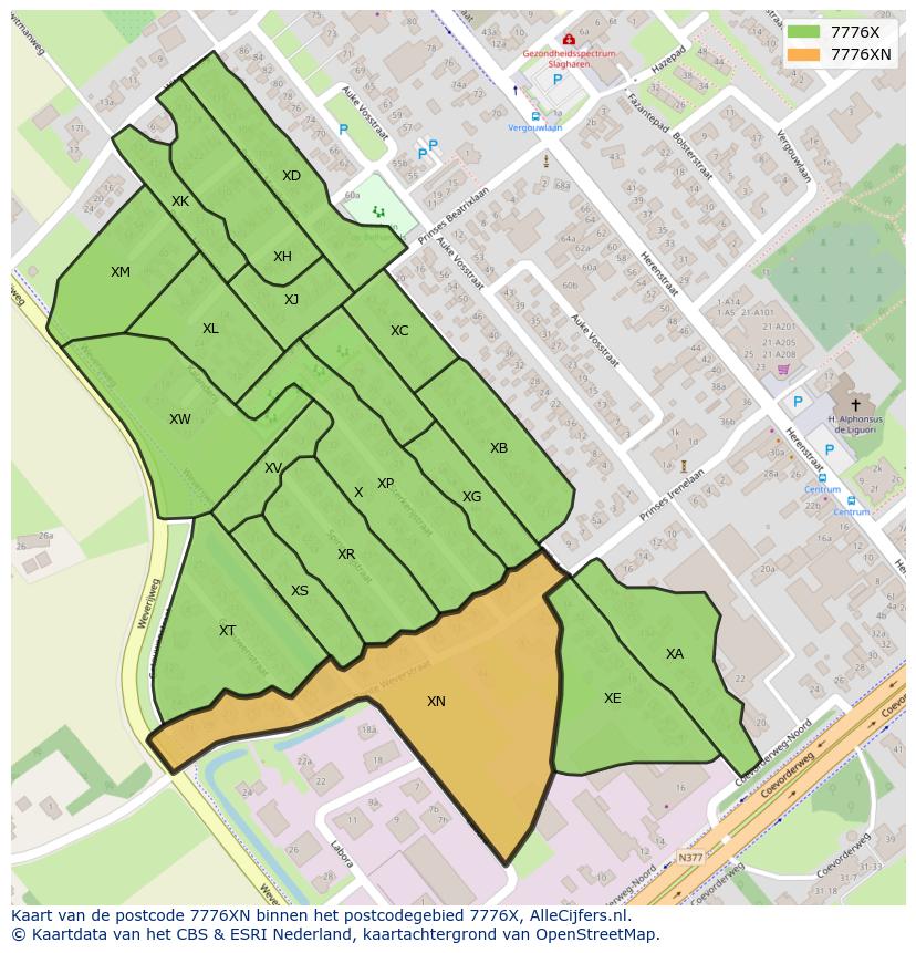 Afbeelding van het postcodegebied 7776 XN op de kaart.