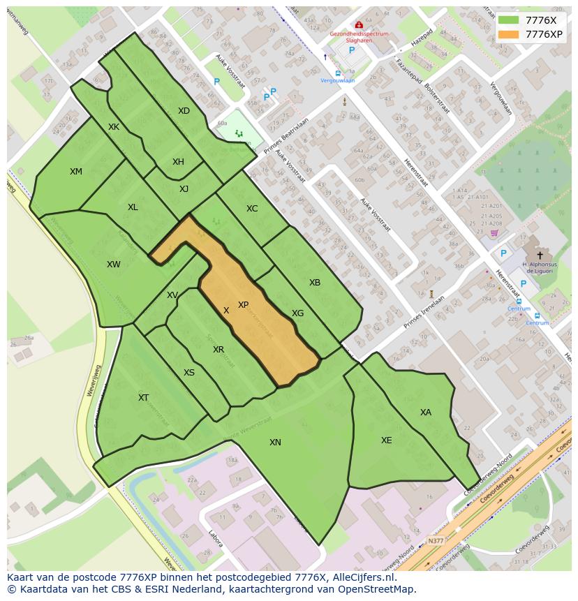 Afbeelding van het postcodegebied 7776 XP op de kaart.