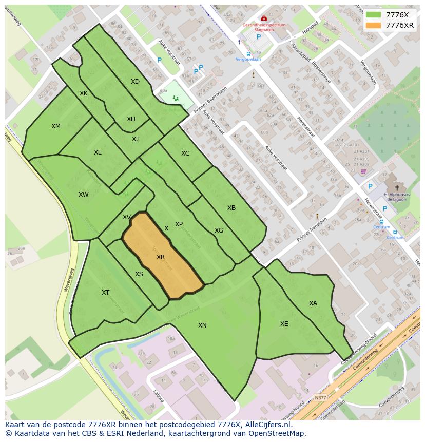 Afbeelding van het postcodegebied 7776 XR op de kaart.