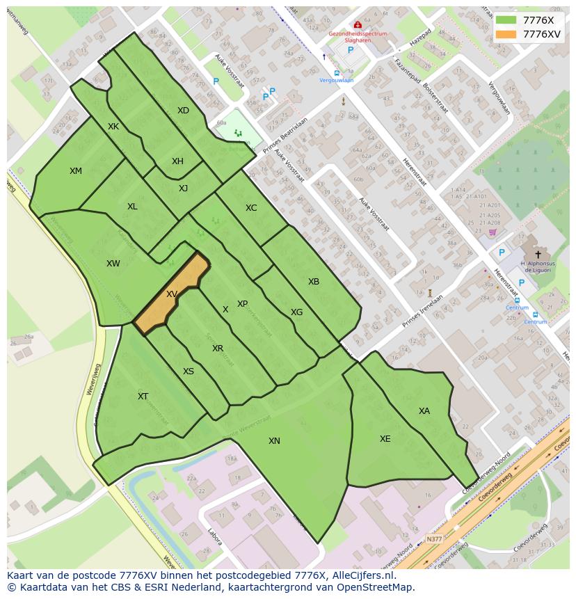 Afbeelding van het postcodegebied 7776 XV op de kaart.