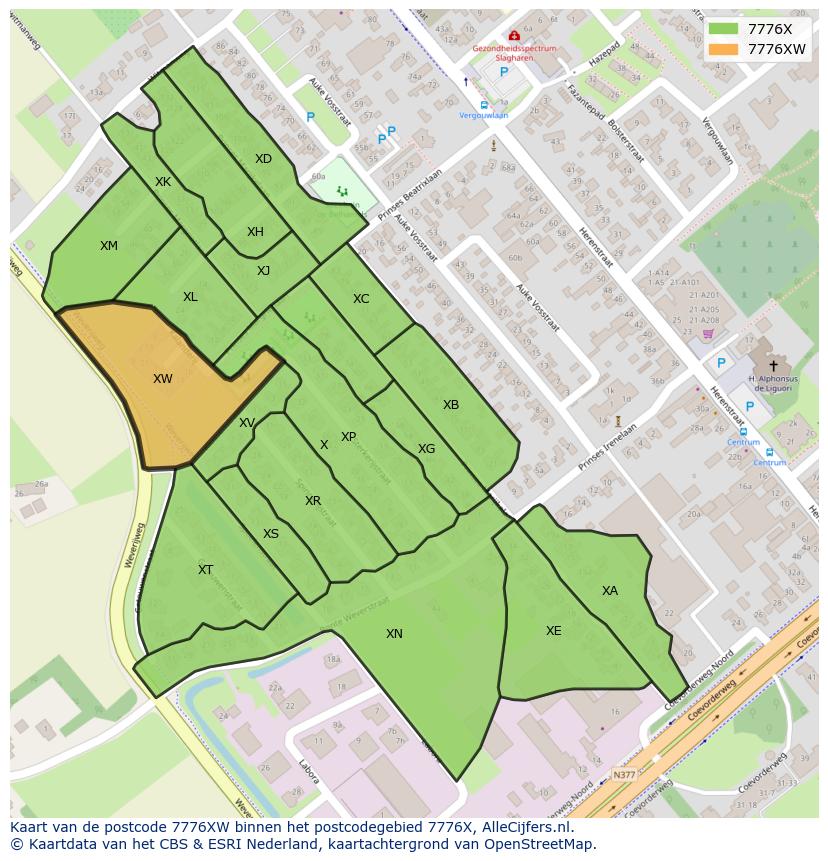 Afbeelding van het postcodegebied 7776 XW op de kaart.