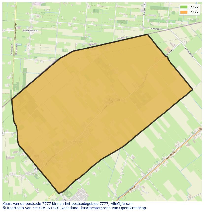 Afbeelding van het postcodegebied 7777 op de kaart.