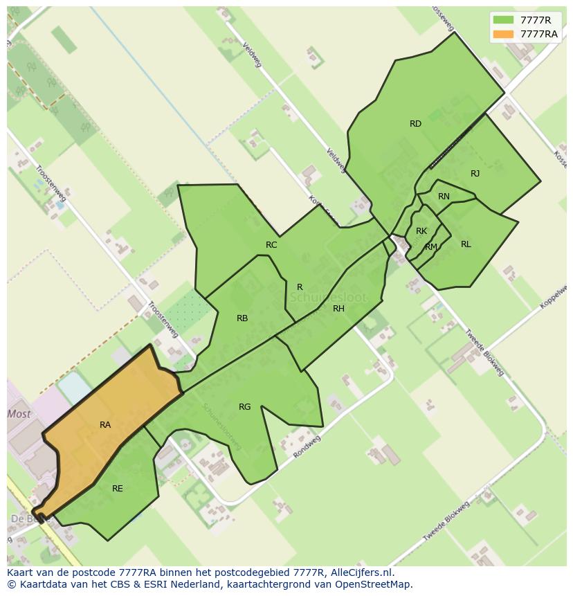 Afbeelding van het postcodegebied 7777 RA op de kaart.