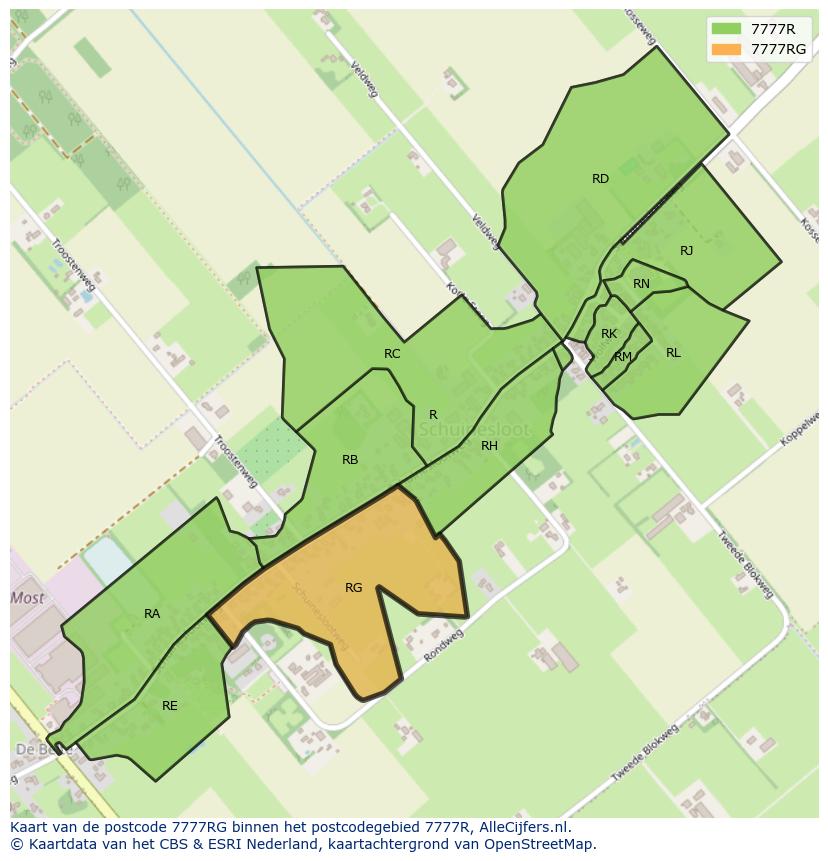 Afbeelding van het postcodegebied 7777 RG op de kaart.