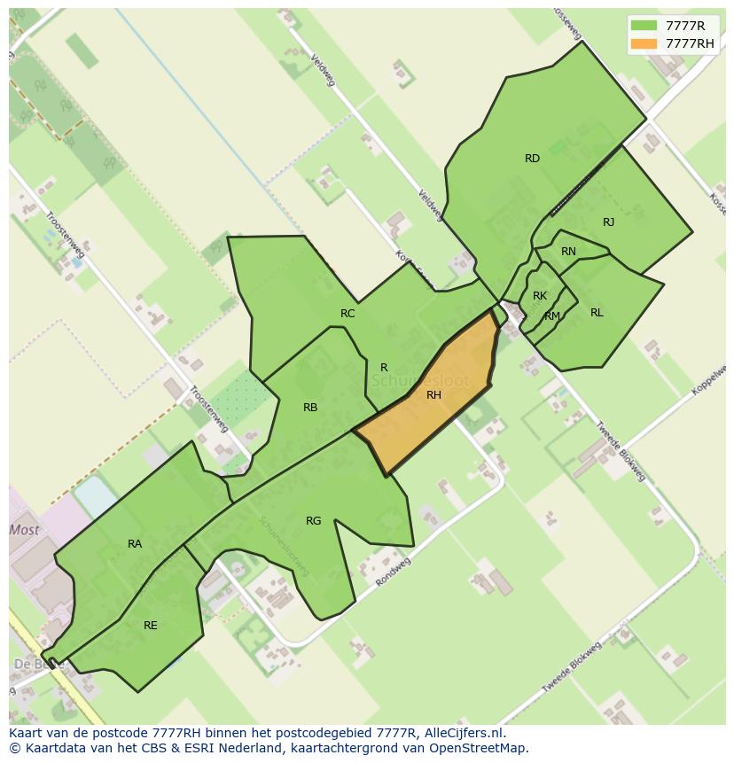 Afbeelding van het postcodegebied 7777 RH op de kaart.